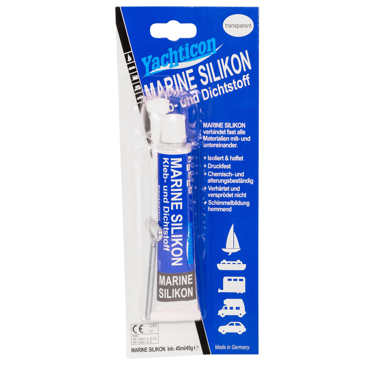 Yachticon Marine Silikon transparenter Kleb- und Dichtstoff, druckfest haftend, 45 ml Tube