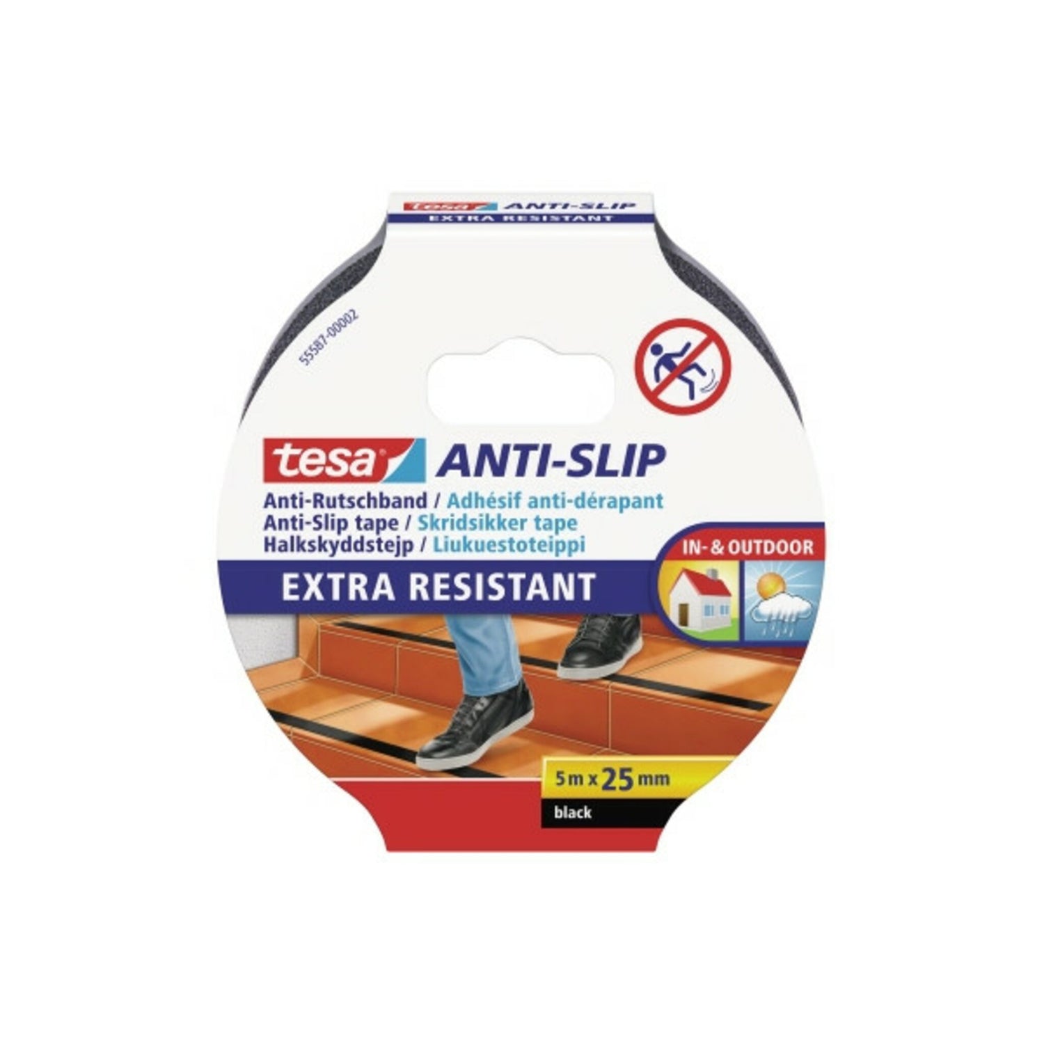 TESA Anti-Rutschband 25 mm, rutschfeste Sicherheitsband, extra starke Klebekraft, wasser- und UV-beständig, 5 m lang, rückstandsfrei entfernbar