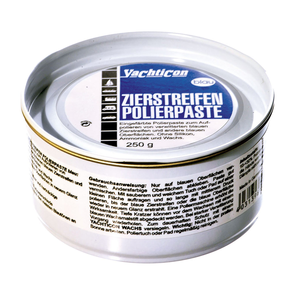 Yachticon decorative stripe polishing paste, colored polishing paste for radiant surfaces, removes scratches and dirt, silicone-, ammonia-, and wax-free - blue or red