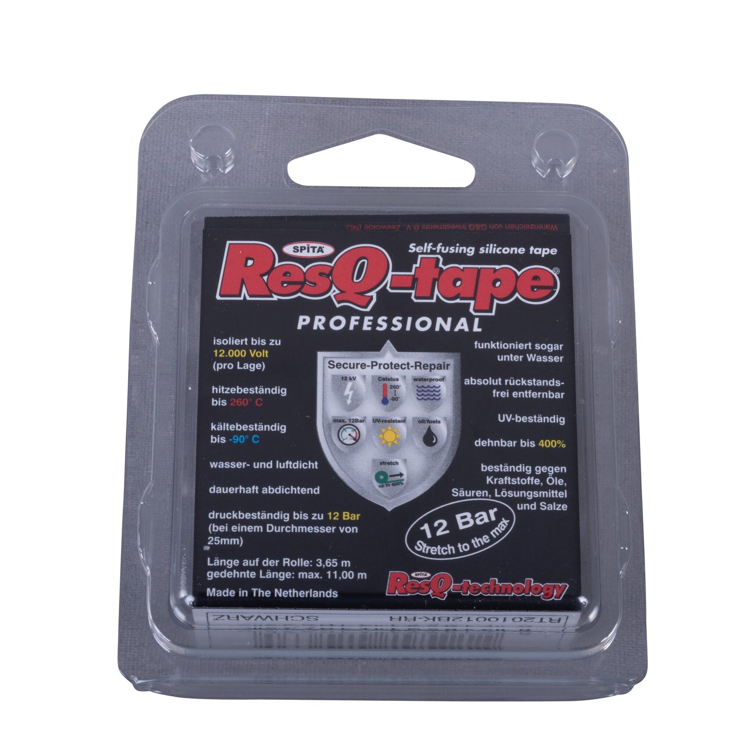 ResQ-tape Reparaturband, selbstverschweißend, Silikon, universell einsetzbar, hinterlässt keine Rückstände - blau, grün, transparent, rot, weiß, schwarz, gelb