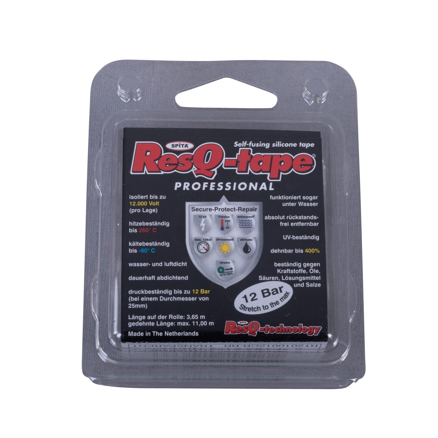 ResQ-tape Reparaturband, selbstverschweißend, Silikon, universell einsetzbar, hinterlässt keine Rückstände - blau, grün, transparent, rot, weiß, schwarz, gelb