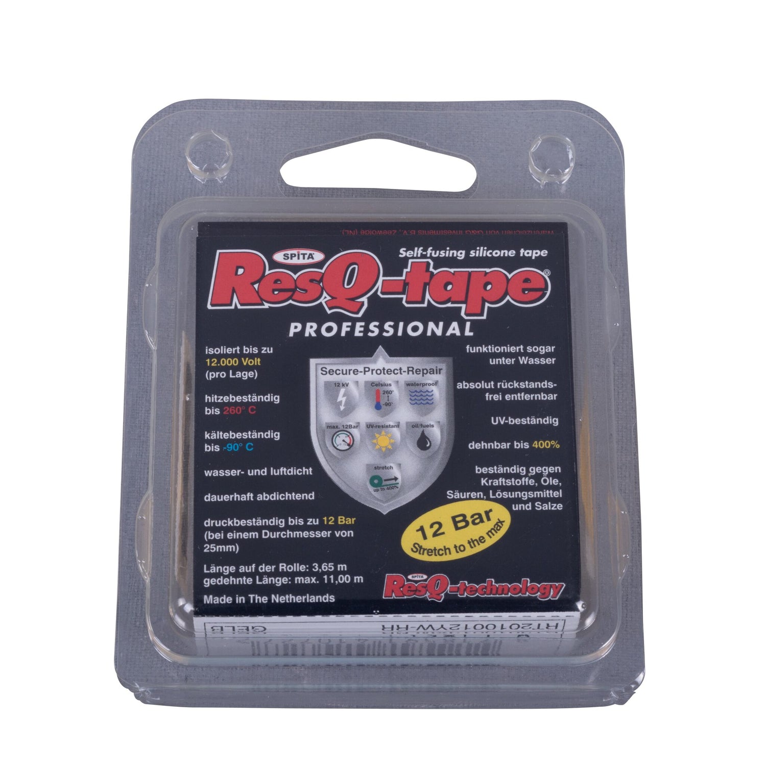 ResQ-tape Reparaturband, selbstverschweißend, Silikon, universell einsetzbar, hinterlässt keine Rückstände - blau, grün, transparent, rot, weiß, schwarz, gelb