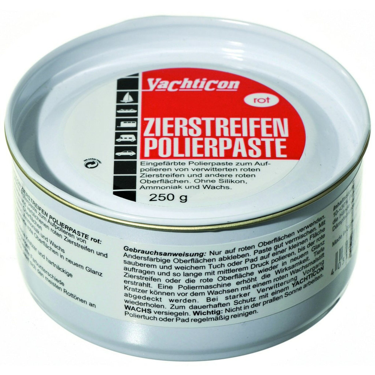 Yachticon decorative stripe polishing paste, colored polishing paste for radiant surfaces, removes scratches and dirt, silicone-, ammonia-, and wax-free - blue or red