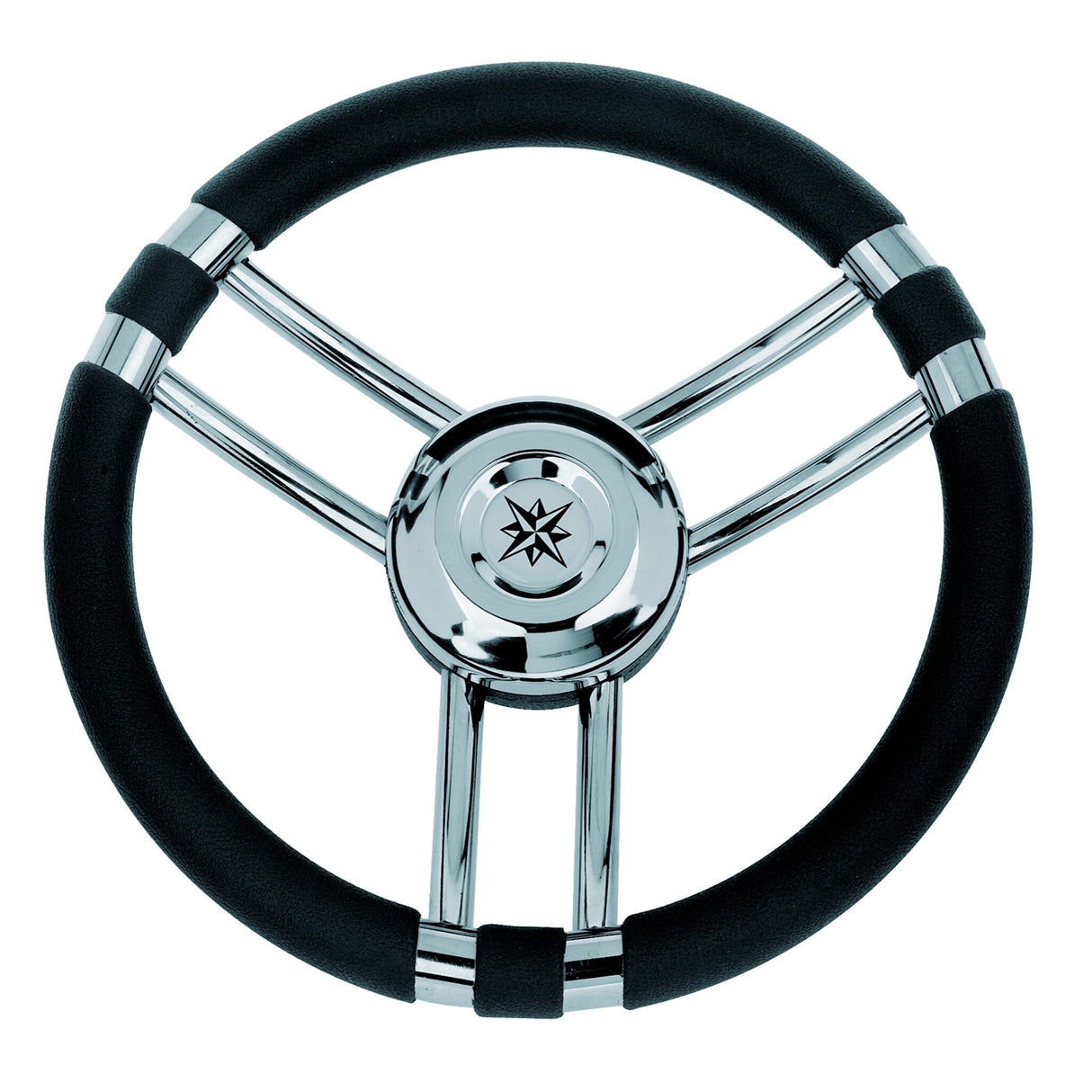 Allpa Steuerrad 3-Speichen NIRO-Edelstahl, Ruder Rad, Polyurethan Griff 350 mm