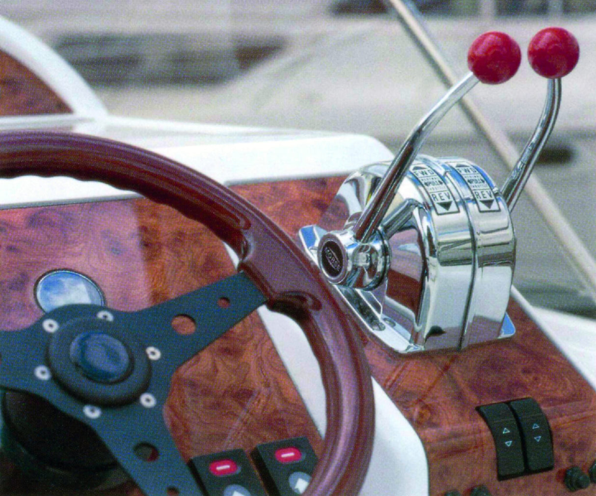 MORSE Schaltung Einhebelschaltung für 2 Motoren, Dual-Control, Selflocking-Mechanik, verchromtes Aluminium, verstellbarer Hebelweg 80 mm