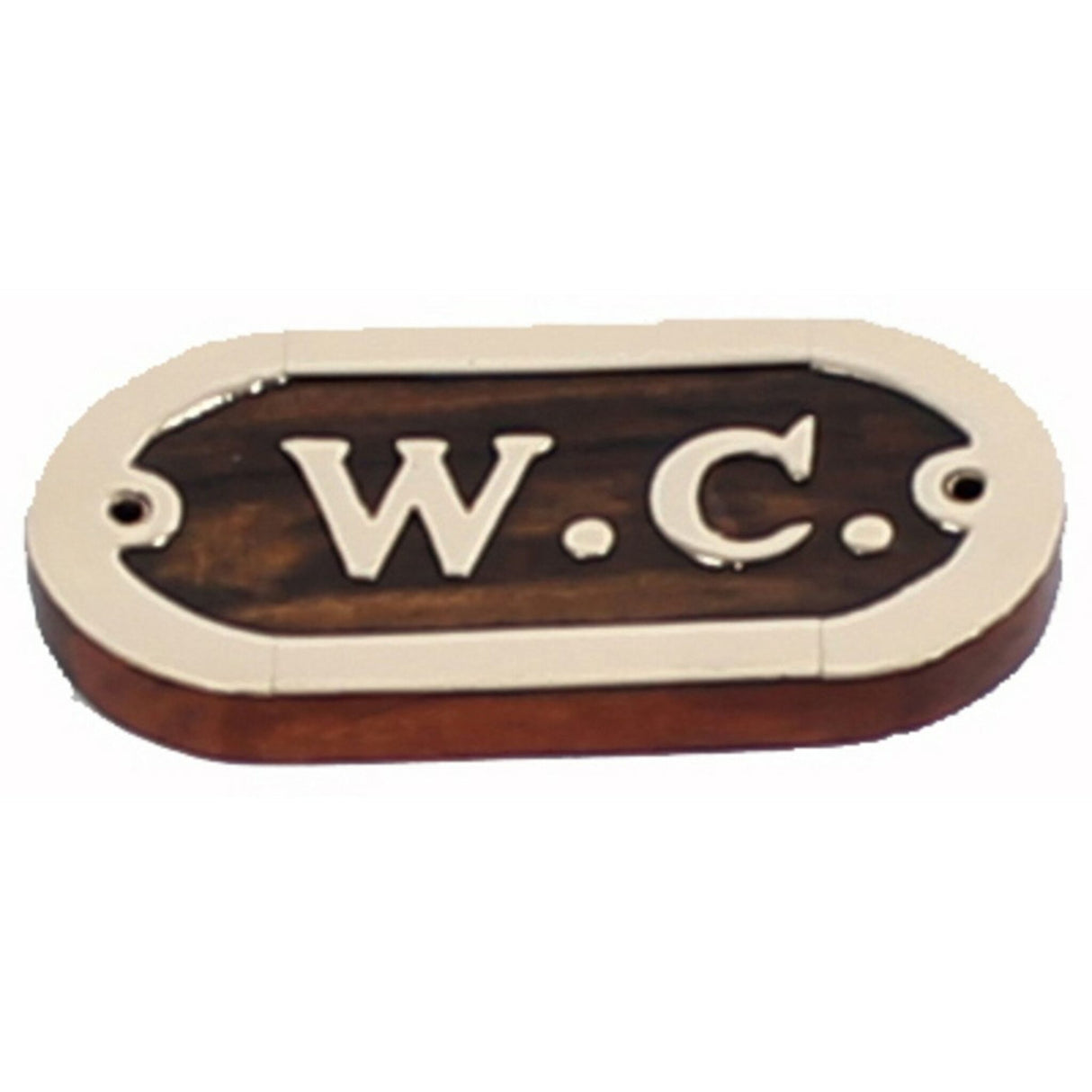 Türschild W.C. Holz Messing edles Design, WC-Schild, ideal für Bordtoilette/Badezimmer 10,5x5 cm