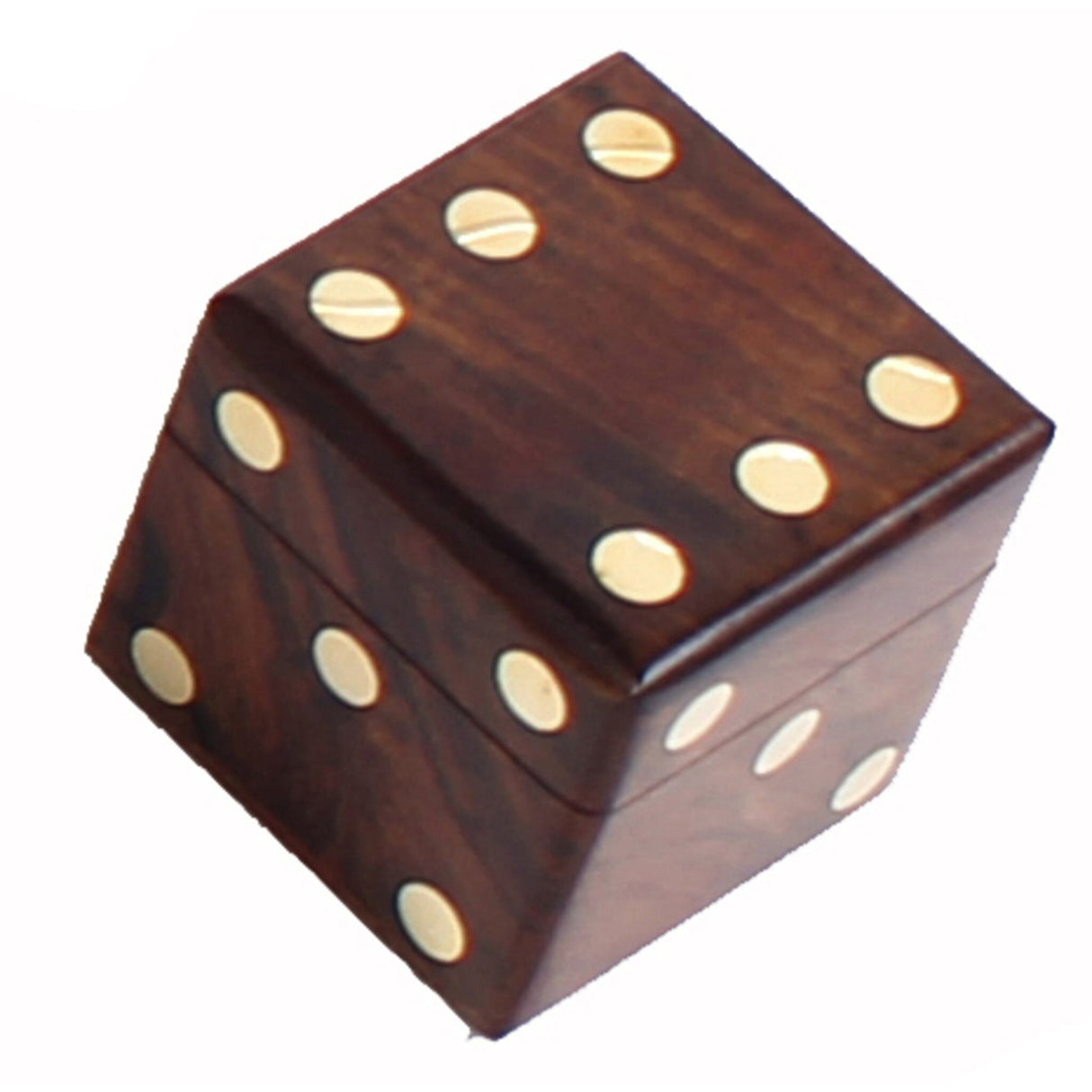 Dice box made of wood and brass 6x6x6 cm, game dice set, compact and stylish