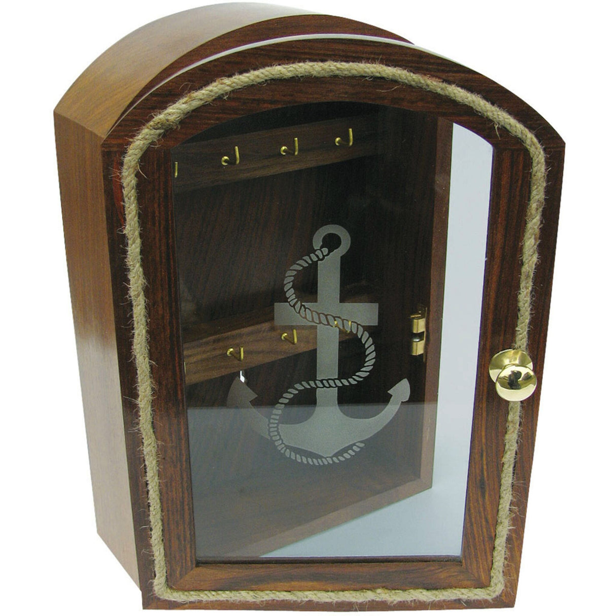Maritime key box wooden anchor design, key box, glass front 8 places