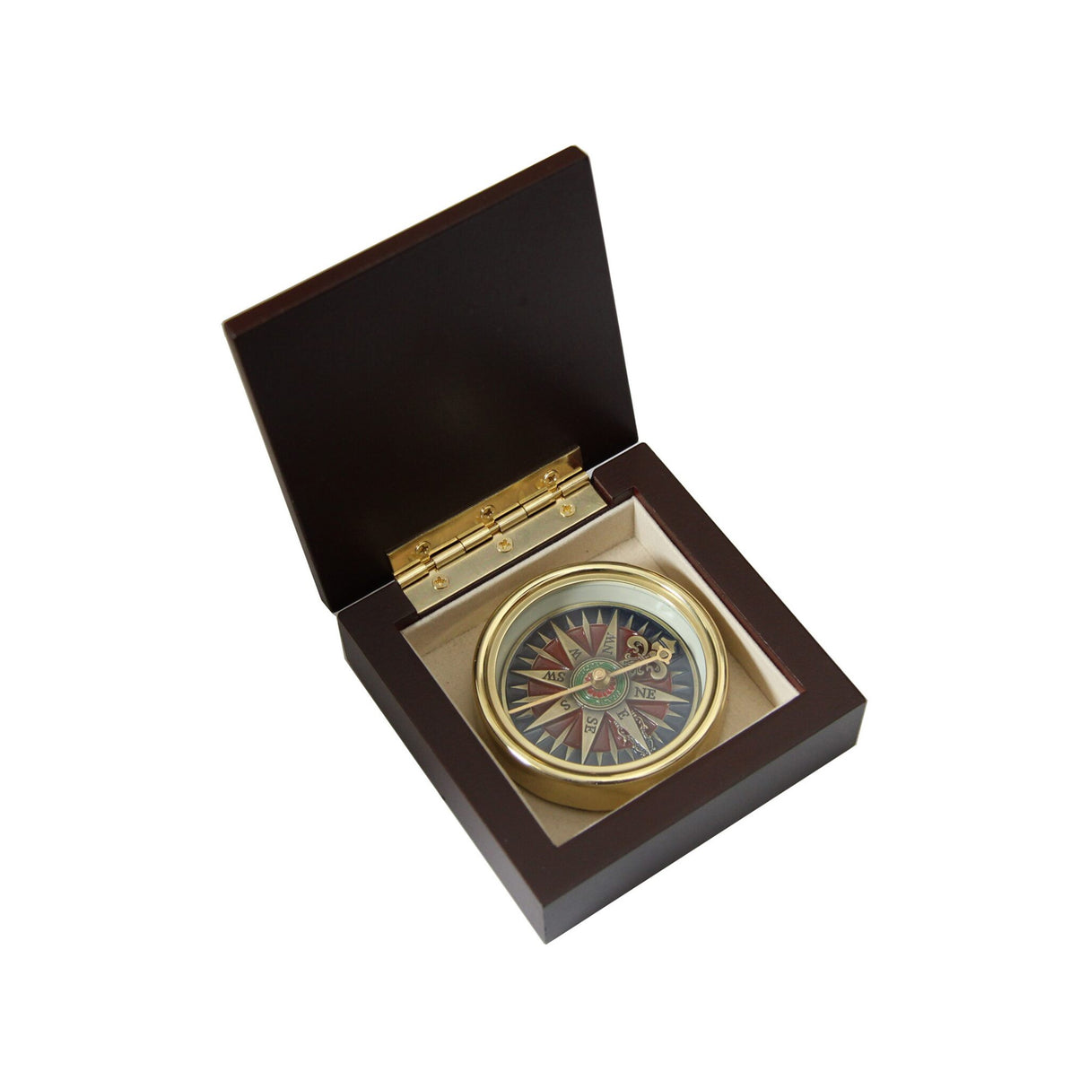 Premium compass brass case, navigation device, noble & decorative in wooden box set