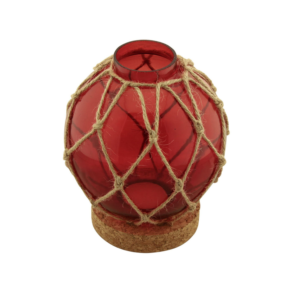 Fischerkugel Teelicht maritime Stimmung mit Korkunterlage, Dekoleuchte - blau oder rot