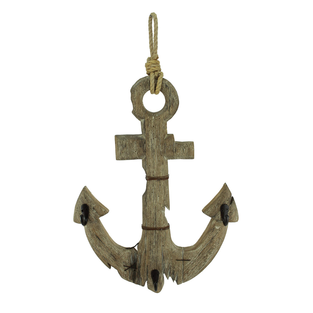 Vintage-Anker aus Treibholz mit 3 Haken, maritimer Dekoanker, Tauaufhängung