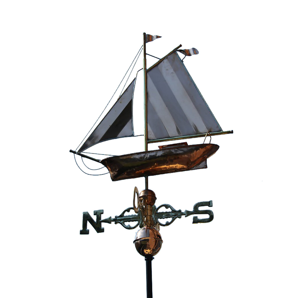Weather vane ship made of copper and brass, maritime wind vane, eye-catcher for house or clubhouse