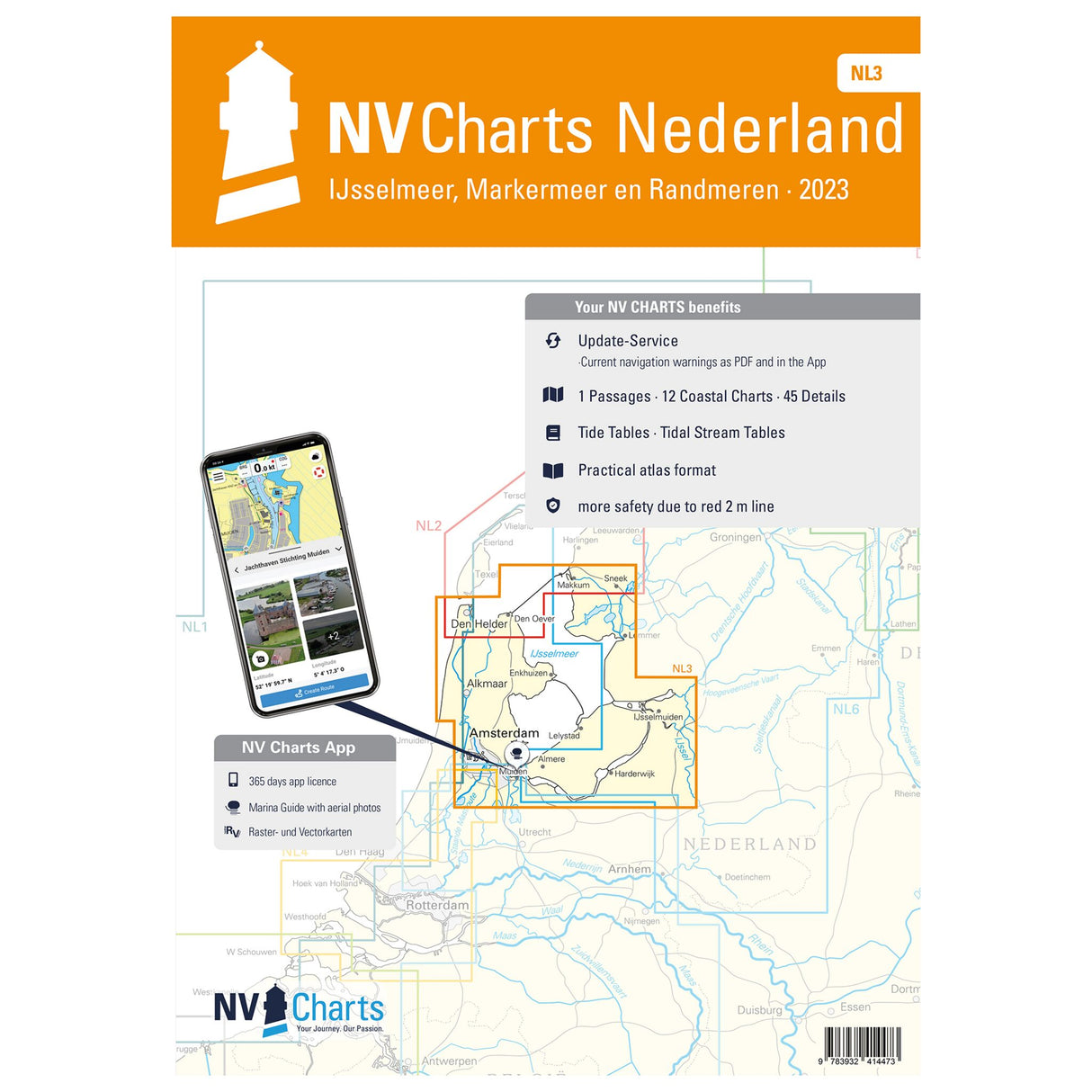 Atlas Sea Charts-Atlas Paper Sea Charts IJsselmeer & Randmeeren, Navigation Charts for Sailors, Integrated Tide & Current Information