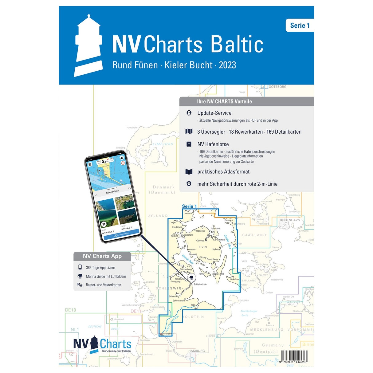NV Verlag Kombipack NV Atlas Serie 1 detaillierte Seekarte Kieler Bucht Fünen, nautische Karten, inklusive Hafenpläne und digitale App-Unterstützung