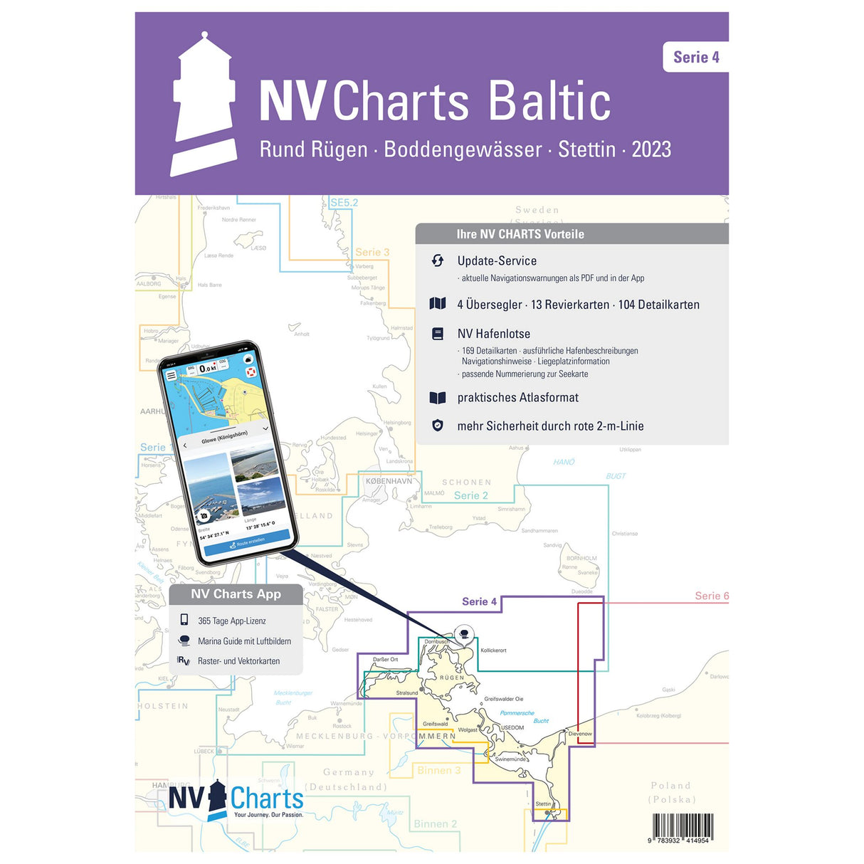 NV Sea Chart Atlas Combo Pack Around Rügen Bodden Waters Stettin, nautical atlas, including harbor plans and approach details for safe navigation