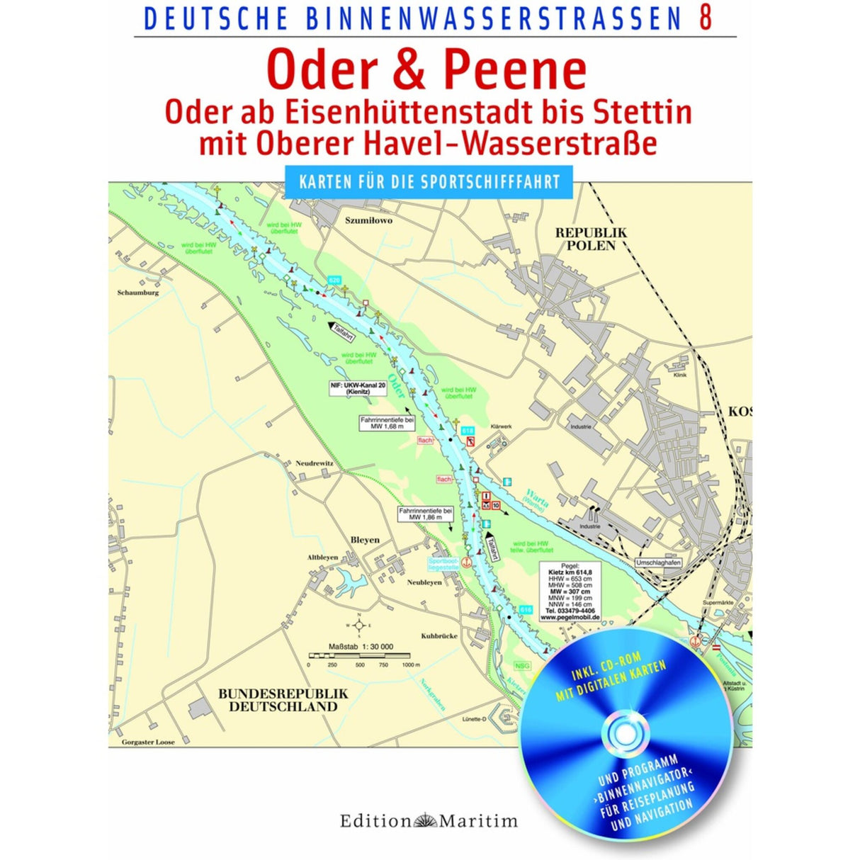 Delius Klasing Binnenwasserstraßen-Kartenbuch Oder Peene, Wasserstraßenführer, farbige DIN A4-Karten CD-ROM Navigationssoftware
