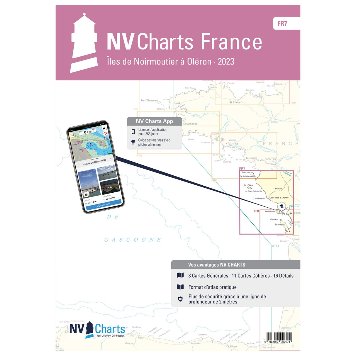 NV Atlas nautical charts France Atlantic coast, navigation charts for sailors, comprehensive maps with tide information