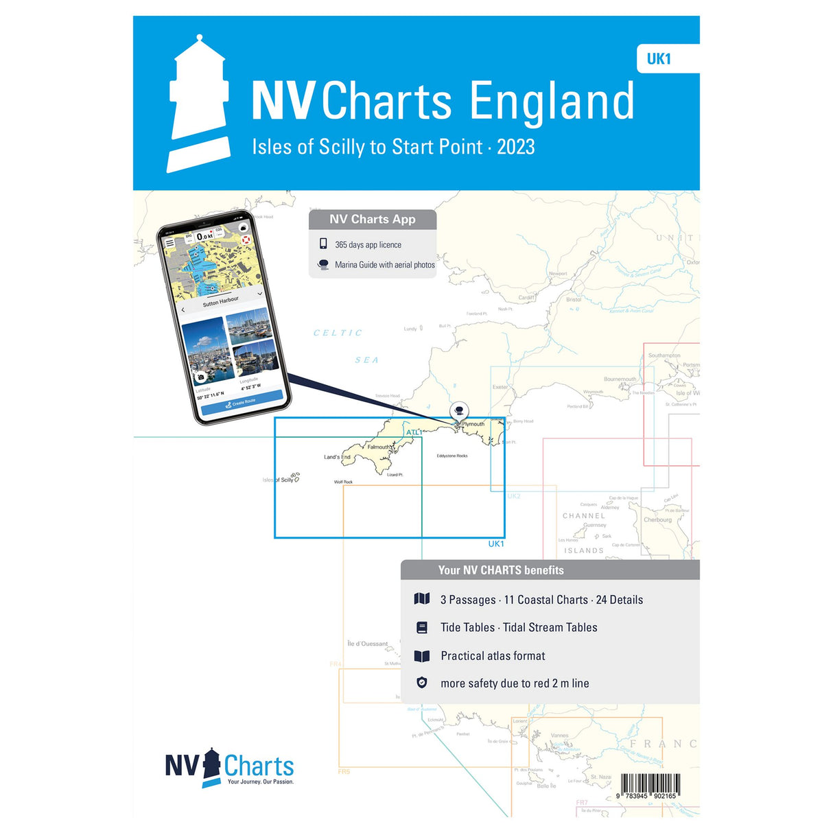 Atlas Seekarten England - Detailreiche Papierkarten, Navigationskarten, für Scilly Isles bis Star Point