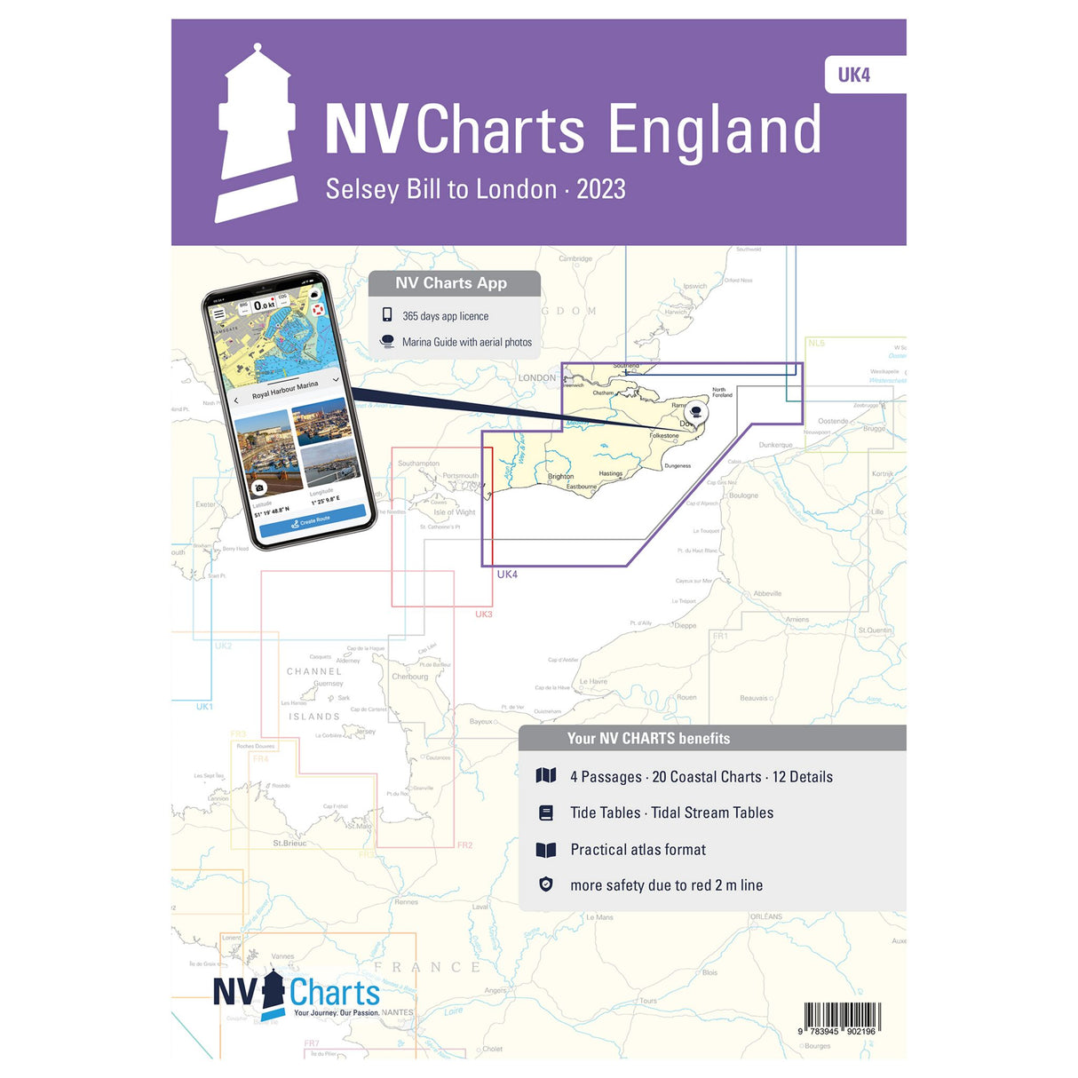 NV Atlas England Selsey Bill bis Themse Seekartenübersicht, Navigationskarten, Gezeiteninfos und Hafenpläne