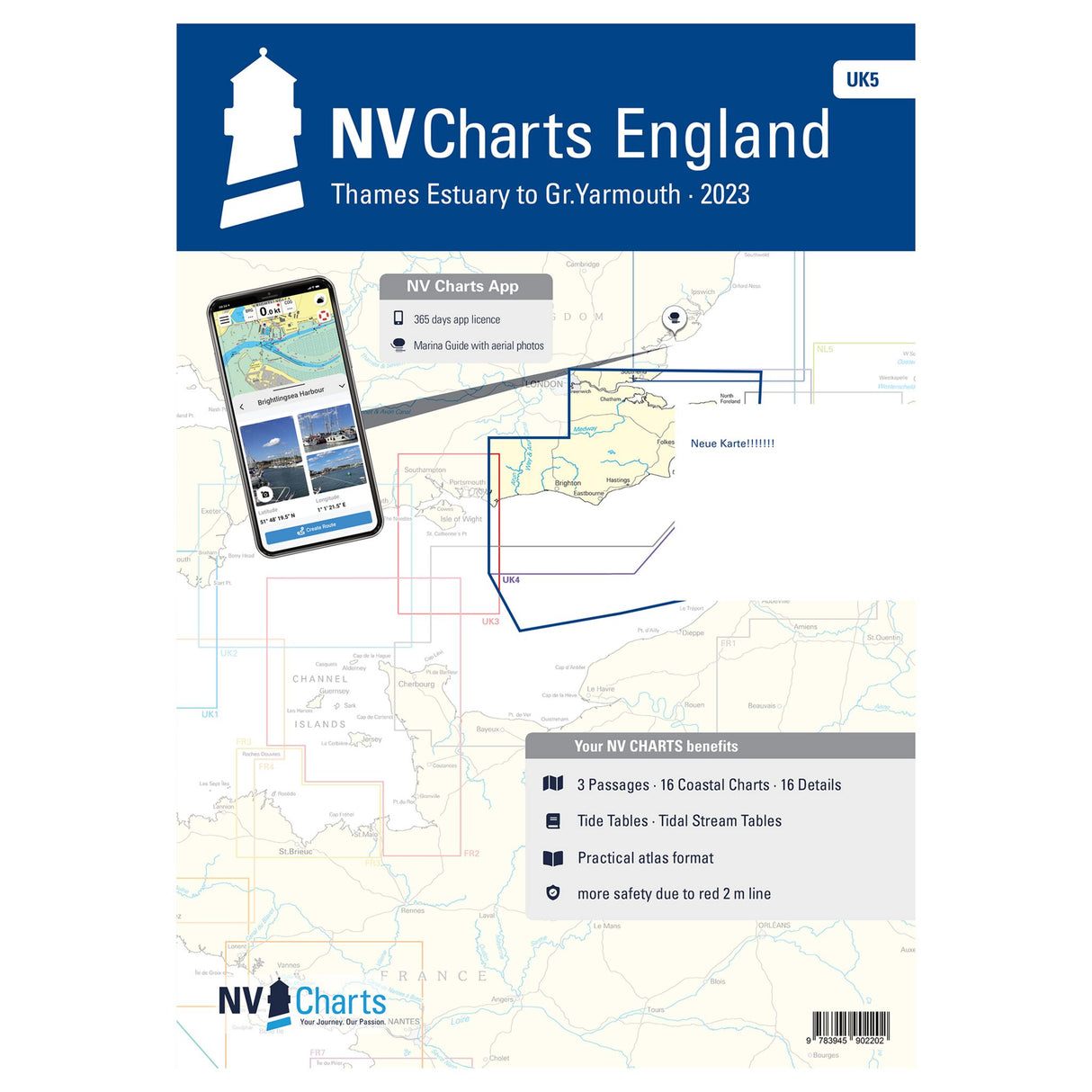 NV Atlas Seekarten England Ostküste, Segelkarten Gezeiten-Infos, Themse-Great Yarmouth Digitalzugriff