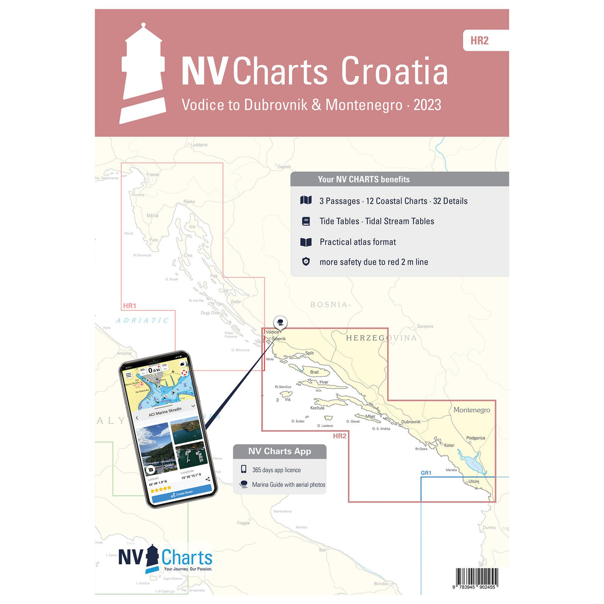 NV Atlas Seekarten Kroatien Vodice bis Dubrovnik & Montenegro, detaillierte nautische Karten, inklusive Hafenpläne und digitale Version