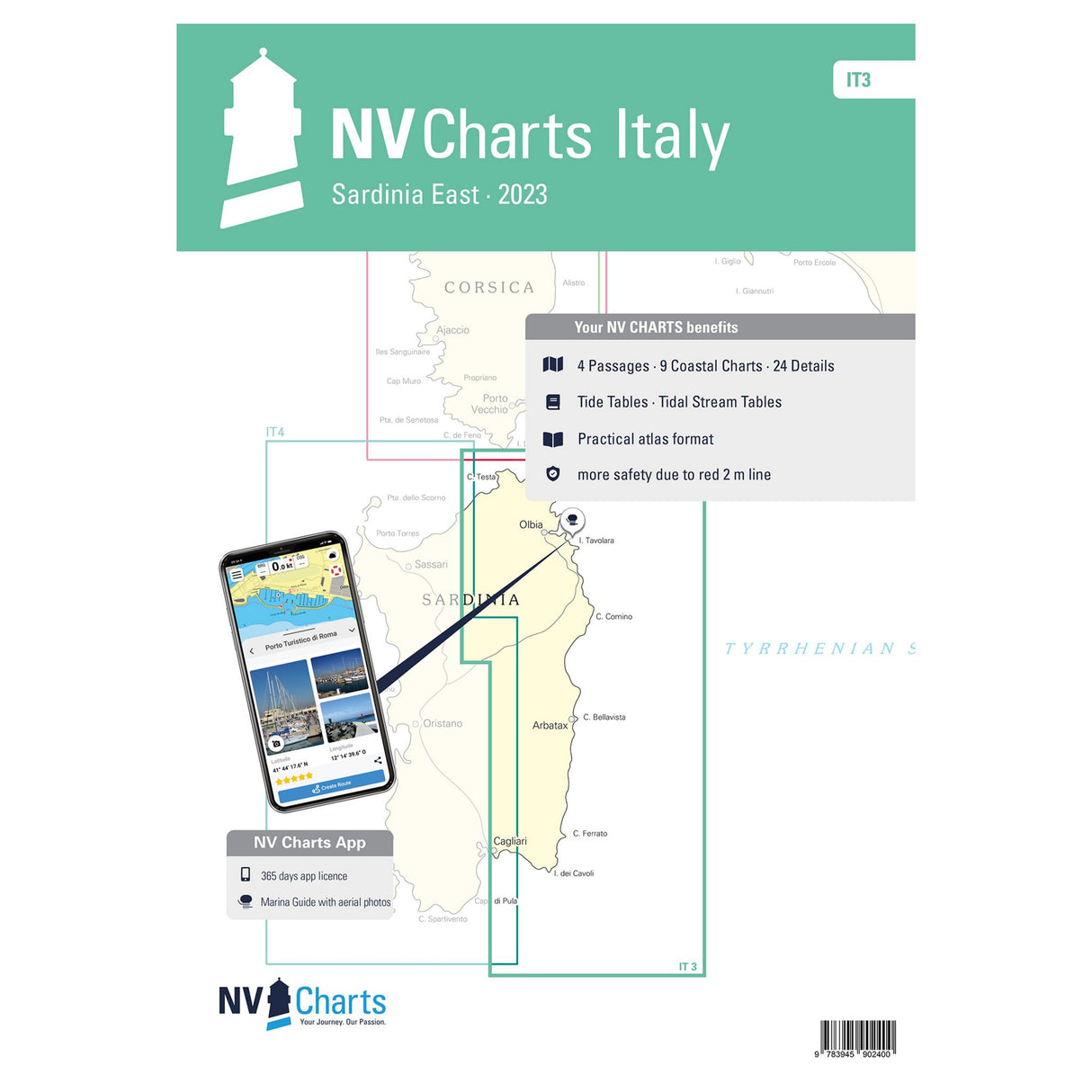NV Atlas Seekarten Sardinien Ost Seekartenmaterial Hafenpläne Ansteuerungsdetails Ankerplätze, Navigationstool, Digital über NV Charts App verfügbar