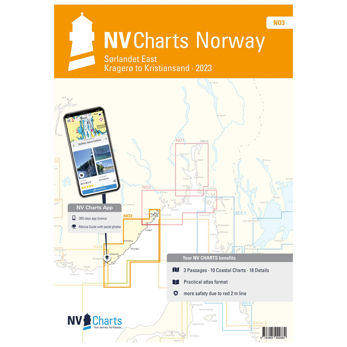 NV Atlas Seekarten Set Norwegen Sørlandet East Kragerø Kristiansand, Kartenmaterial Navigation, inkl. Revier- und Detailkarten