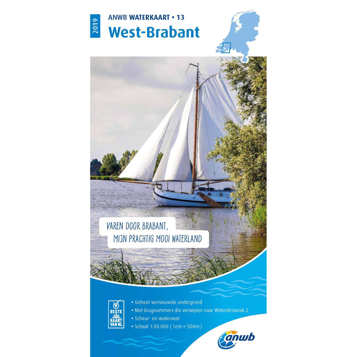 ANWB Waterkarte West-Brabant 2019 waterproof tear-resistant, boat chart, essential nautical information