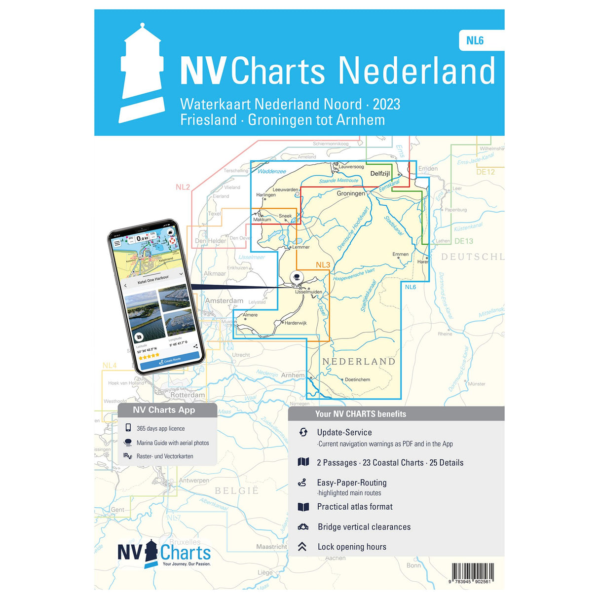 NV Atlas Binnenkartenset Niederlande Nord Friesland-Arnhem, Navigationskarten mit Hafenplänen, Inklusive Staande Mastroute