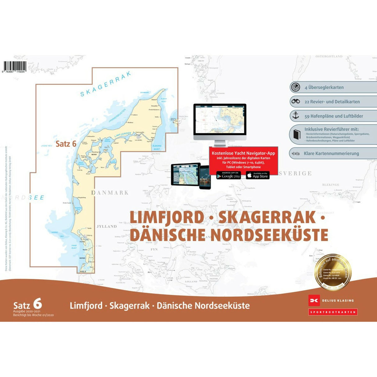 Delius Klasing Sport Boat Chart Set Limfjord Skagerrak Danish North Sea Coast, Navigation Charts, including Area Guide and CD-ROM
