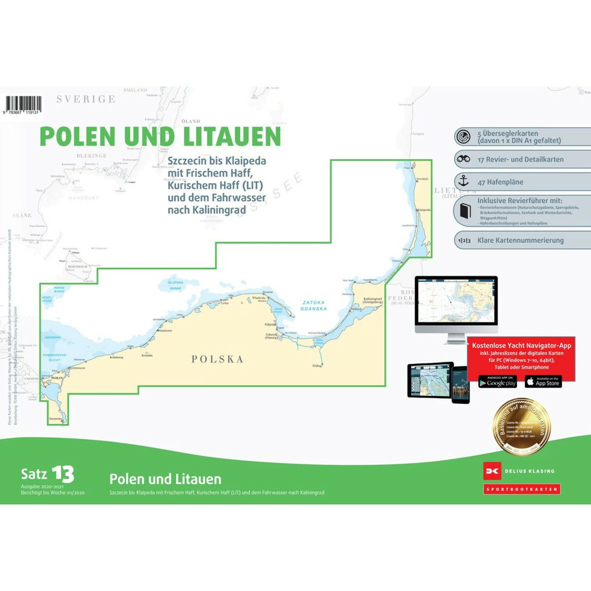 Delius Klasing Sport Boat Charts 5 Overseas and 16 Detailed Charts Poland Lithuania, Navigation Charts, including Area Guide and CD-ROM