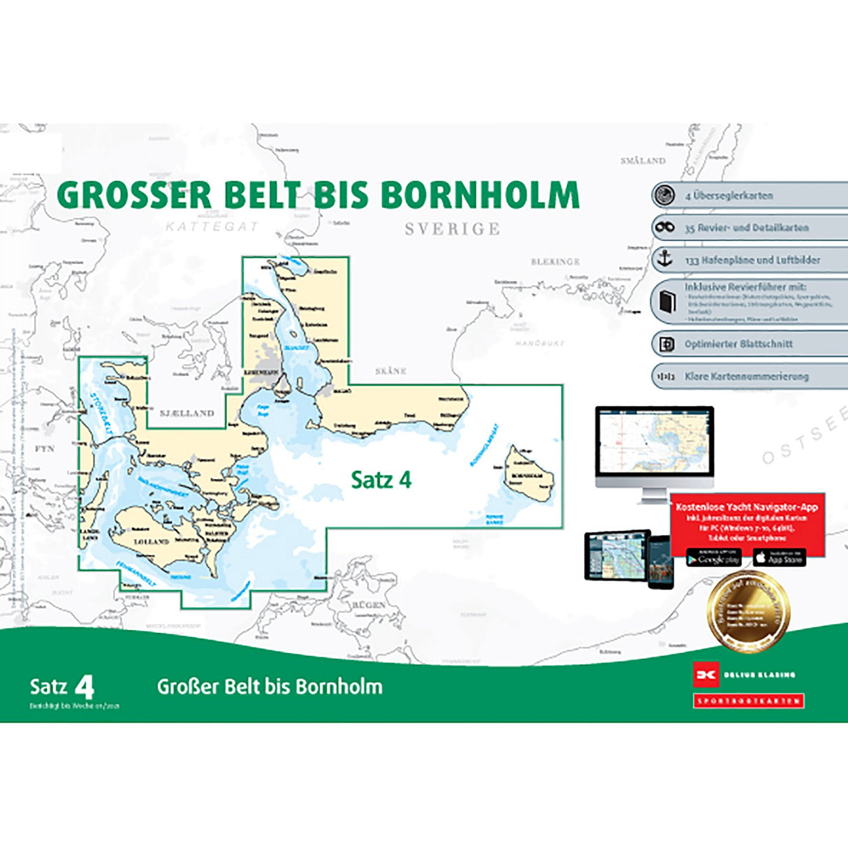 Delius Klasing recreational boat chart set Danish Baltic Sea Great Belt to Bornholm 2023-2024 nautical charts to complement the plotter