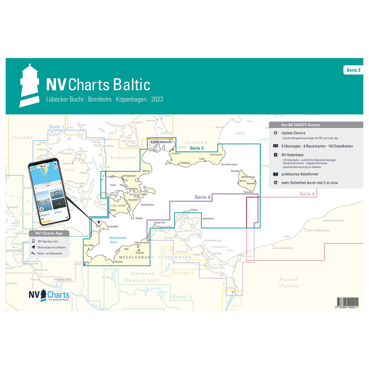 NV Atlas Seekarten-Set Lübecker Bucht - Bornholm - Kopenhagen, Navigationskarten, umfassende Hafenpläne und Details