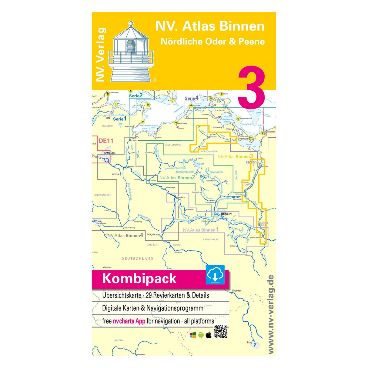 NV Atlas Binnenkarte Nördliche Oder und Peene, Sportbootkarten, Kombipack für Törnplanung
