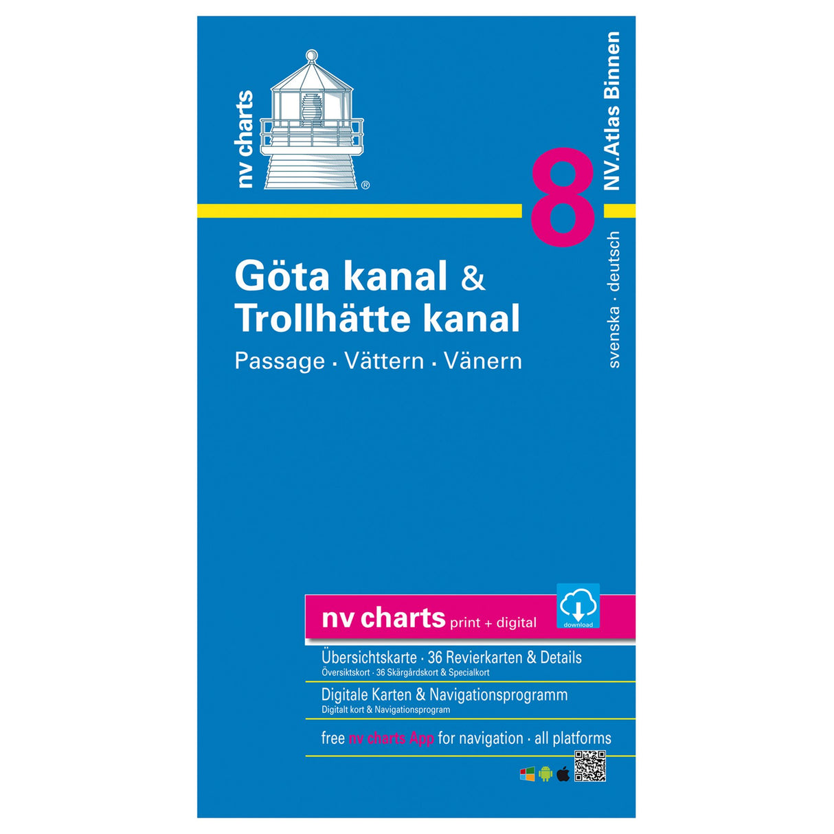 NV Atlas Binnen 8 Seekarten-Set Göta und Trollhätte Kanal, Navigationskarten Schweden, digital abrufbar