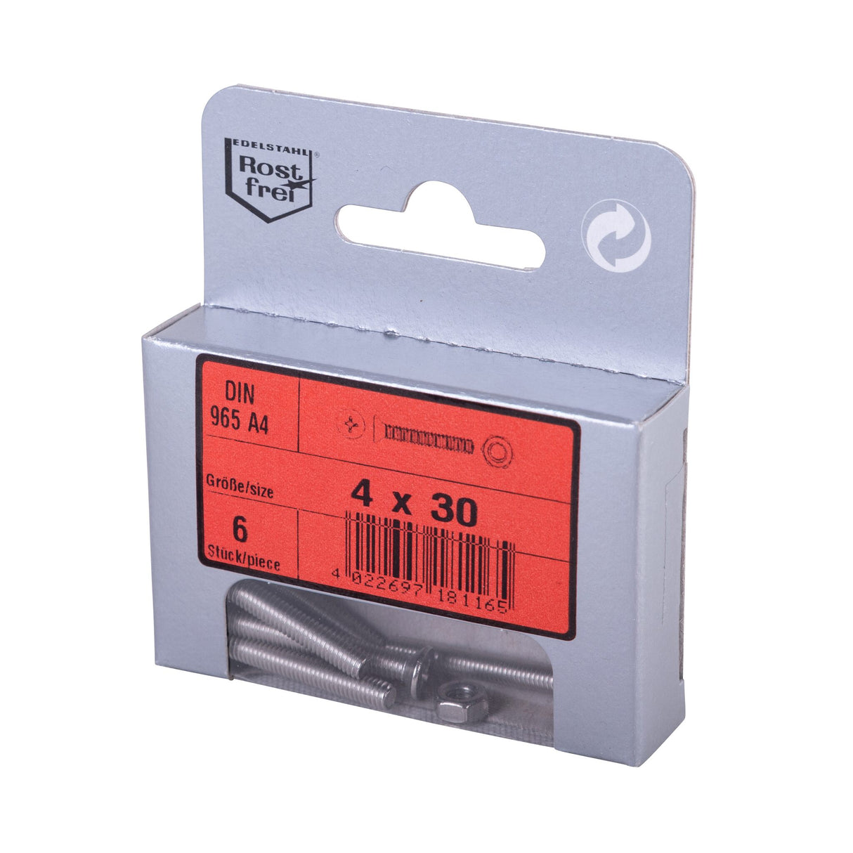 Senkkopf Schraube mit Mutter DIN 965/934-A4, rostfreies Edelstahl, hohe Korrosionsbeständigkeit - M3 - M8 x 10 - 60 mm