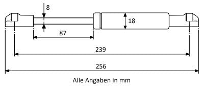 Gasdruckfeder 239mm / 87mm mit Kugelkopfaufnahme Schwarz