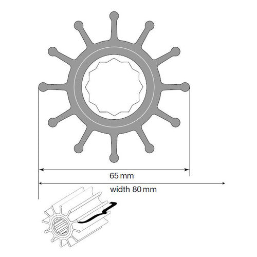 Johnson Impeller Hauptmerkmale: MC97/EPDM, für F75 Pumpe, 65 mm Außendurchmesser, Ersatzteil, hohe Beständigkeit