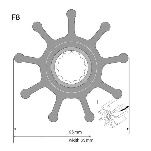 Johnson Impeller Neoprene 95mm, pump rotor, toothed inner diameter