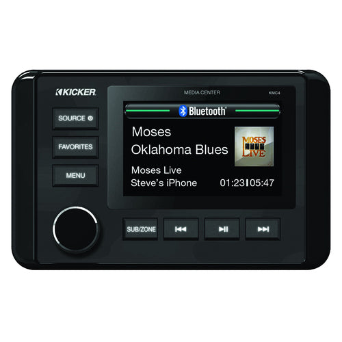 KICKER Marine Media Center Dual-Zone 4-Kanal, Audio-Quelleneinheit mit Bluetooth und LCD, IP66 Wetterschutz