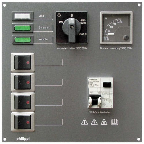 Philippi Landanschlusseinheit RCBO-Schutzschalter 16 A/30 mA, Anschlussmodul, 4 Schutzschalter, Umschalter, Voltmeter