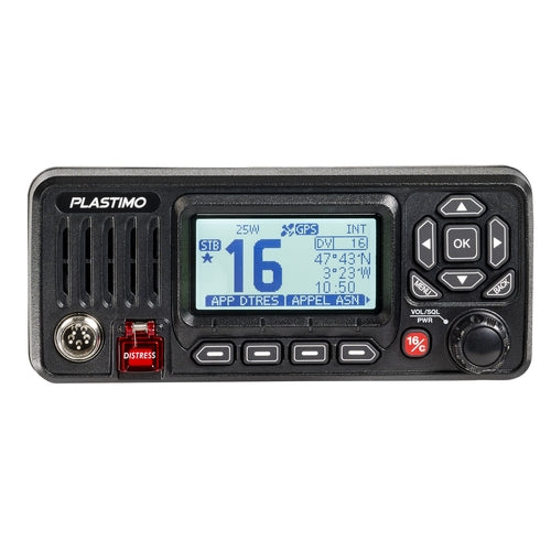 Plastimo VHF Festeinbau FX-500, UKW-Funkgerät mit DSC-Klasse D, GNSS-Antenne, kompakte Größe 156x66x99 mm, GPS-Lat/Lon, NMEA 0183, Wasserauslass