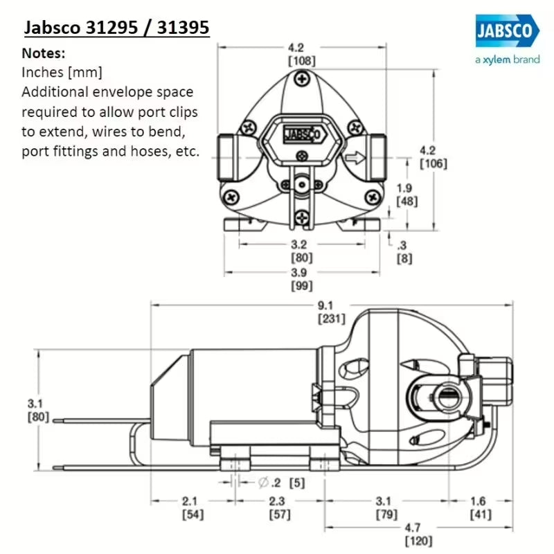 Jabsco pressure water pump 11 l/min 1.7 bar 24V, diaphragm pump, quiet operation with pulse absorber system -