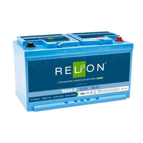 RELiON LiFePO4 Batterie 80Ah, Lithium-Eisenphosphat-Batterie, leicht und langlebig