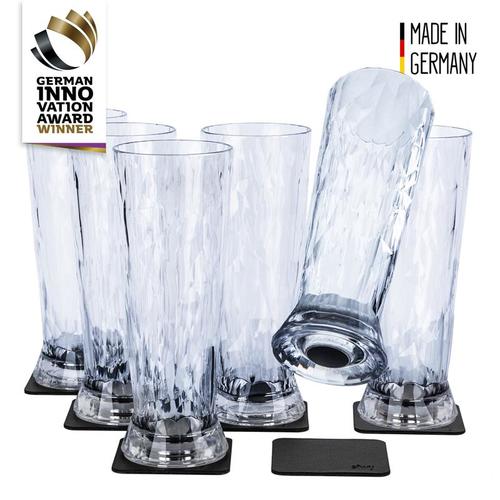 Silwy Biergläser Set Hightech Magnet-Kunststoff 6x0,5l, Trinkbecher Magnetgläser rutschfest bruchsicher innovativ Made in Germany