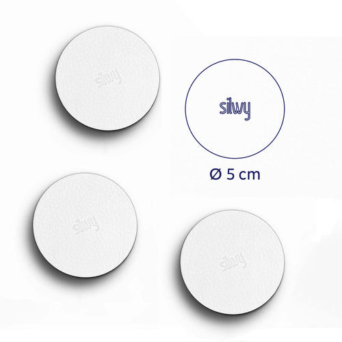 Silwy Metall-Nano-Gel-Pads Leder-Look, Klebefreie Befestigung, Wiederverwendbar 5cm Weiß 4er-Set