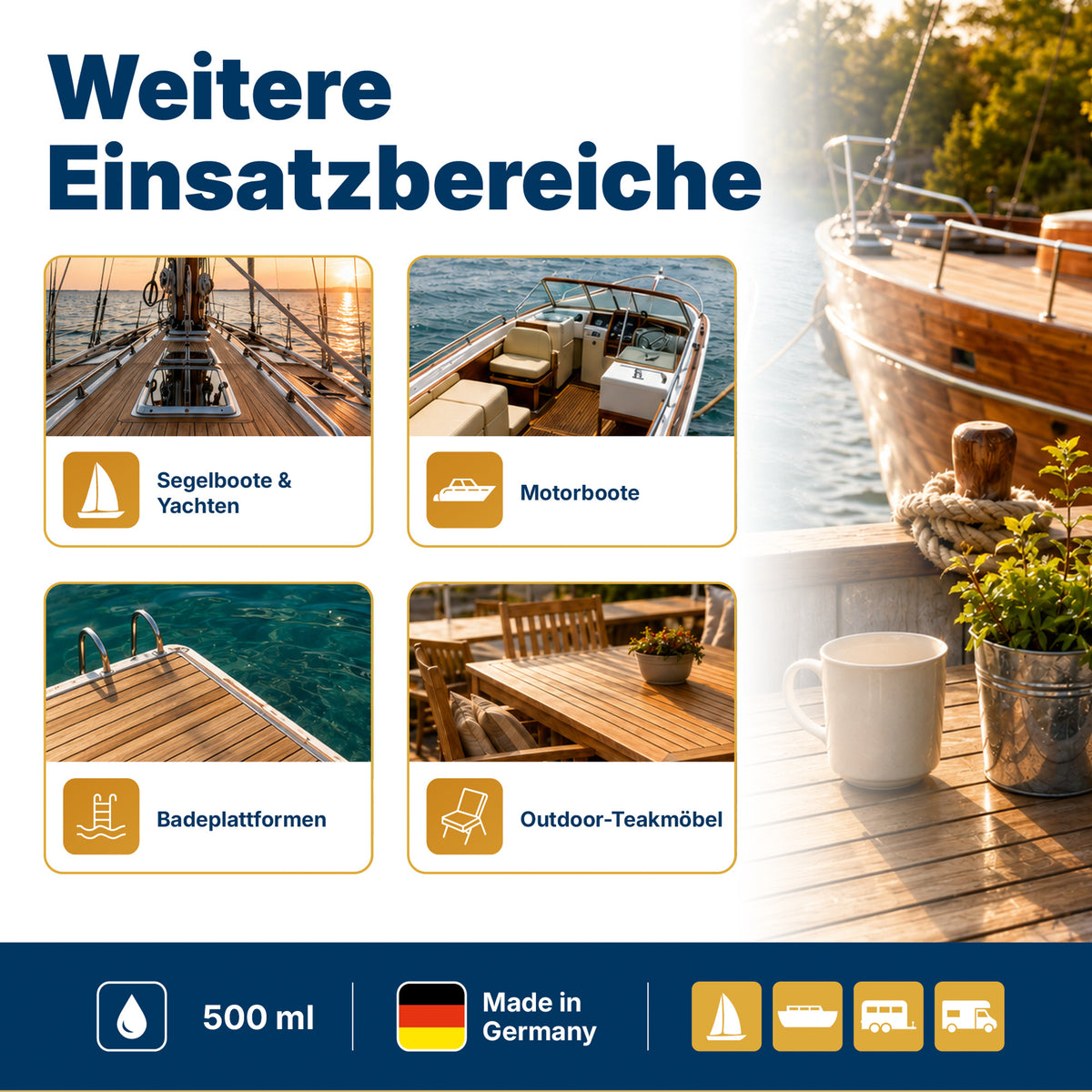 awn Teak Öl, natürliche Holzpflege mit UV-Schutz, wasser- und salzwasserbeständig, 500 ml