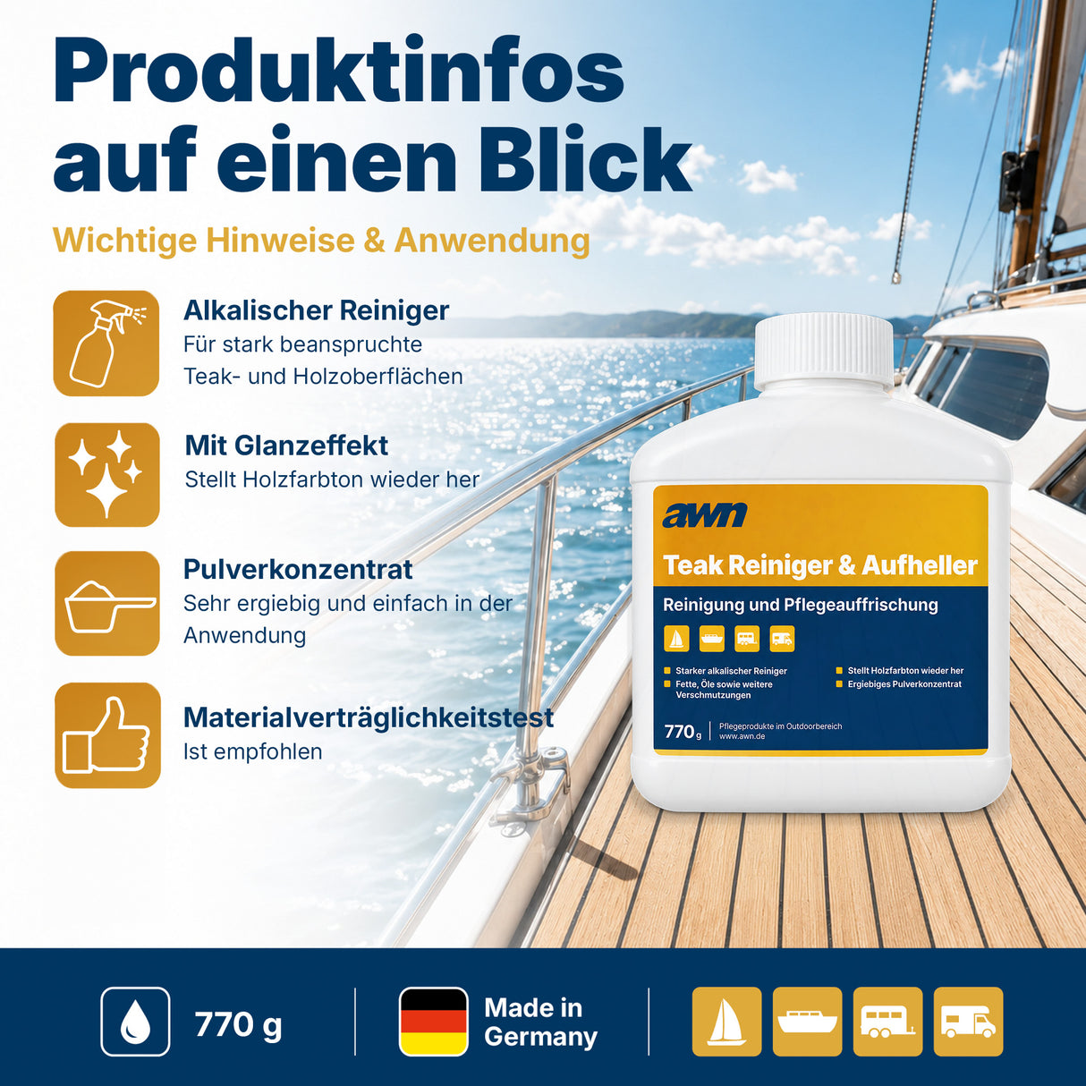 awn Teak Reiniger und Aufheller, intensive Reinigung für Teak- und Holzoberflächen, 770 g