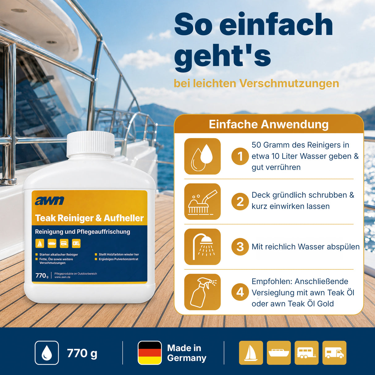 awn Teak Reiniger und Aufheller, intensive Reinigung für Teak- und Holzoberflächen, 770 g