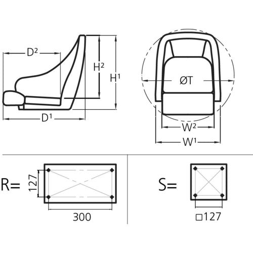 Vetus Bootsstuhl Super leicht einklappbare Rückenlehne, Sitz, für Stuhlbeine mit seitlicher Schiebevorrichtung